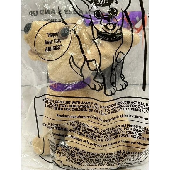 Happy New Year Amigos Taco Bell Talking Chihuahua Dog Plush Y2K 2000 SEALED - Picture 2 of 4